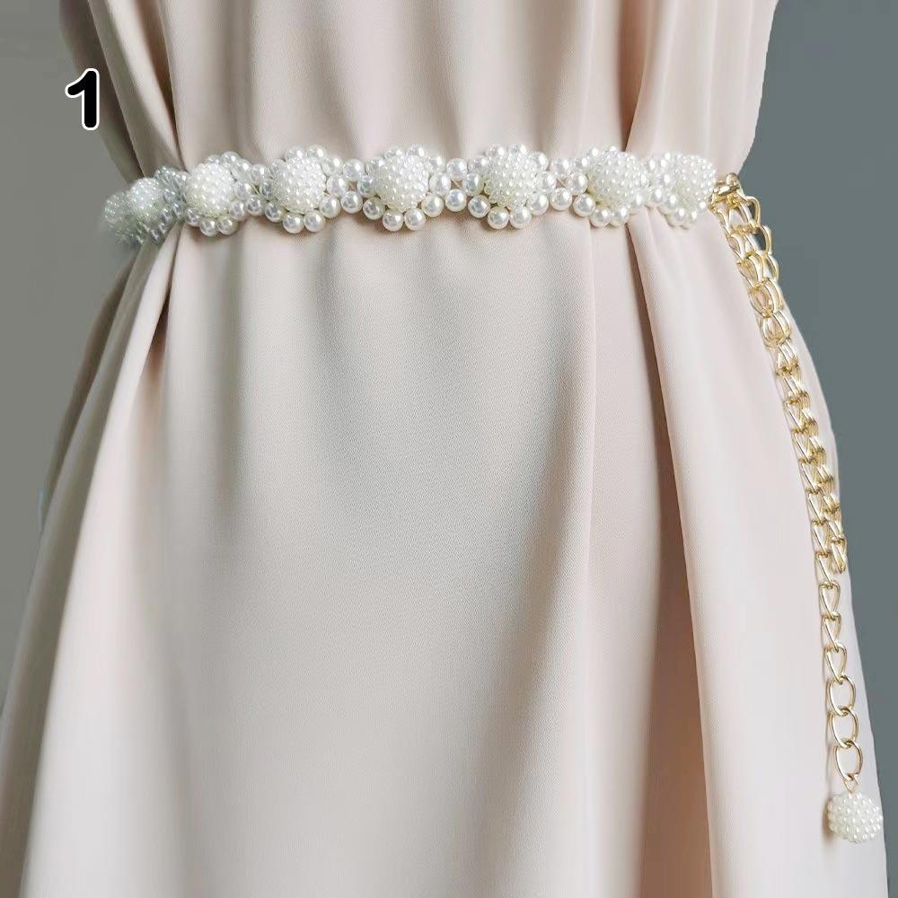 

Fashion Elegant Beaded Waist Chain for Dress Body Jewelry Boho Pearl Thin Waist Chain Waist Accessories Floral Belly Chain