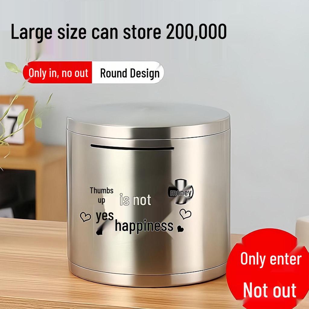 Round Stainless Steel Piggy Bank: Large Capacity, Drop-Proof, Impact-Resistant, In-Only Design