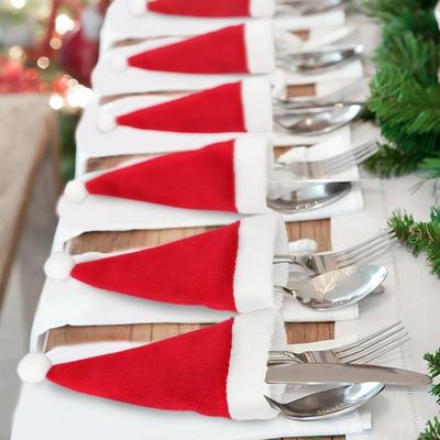 Ozdoby świąteczne Stołowe Uchwyt Torba Świąteczny Kapelusz Zastawa Stołowa Widelec Nóż Torba Na Sztućce Xmas Home Decor Ozdoba Świąteczna