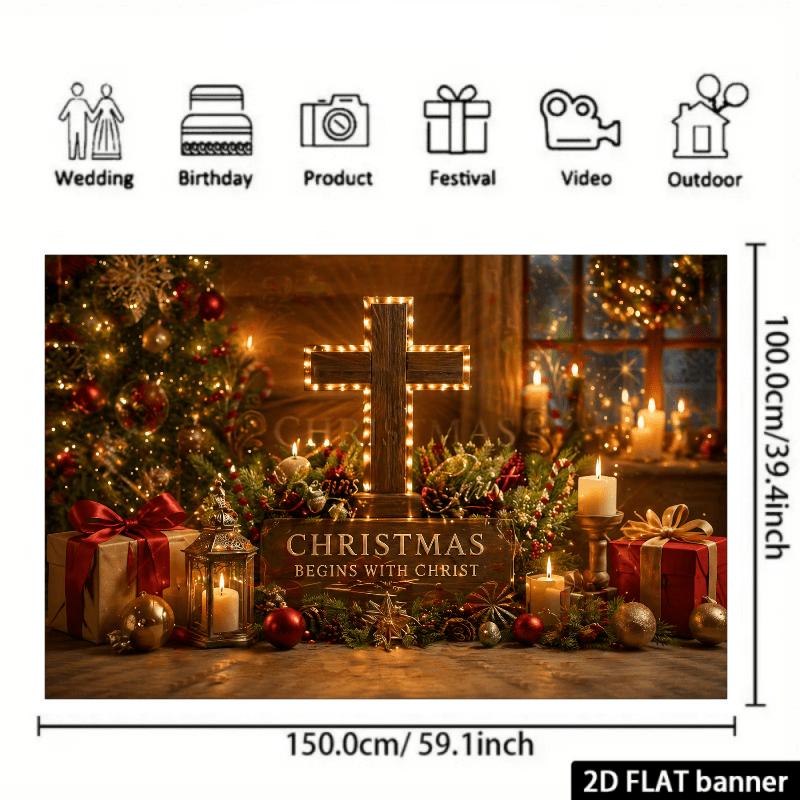 1Pcs Wooden Cross Christmas Tree Candles Decoration Background Religious Backdrop Decorations For Photo Studio Booth Party