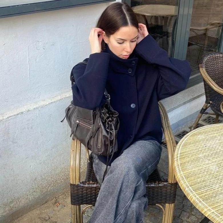 Women's Hot Style Autumn & Winter Wool Double-Sided Coat, Short Stand-Up Collar, Single-Breasted, Elegant Design