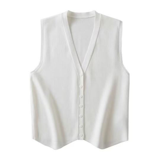 Women Knitting Vest V-Neck Sleeveless Single Breasted Striped Print Vest Wrinkle-Resistant Knitwear Daily Wear