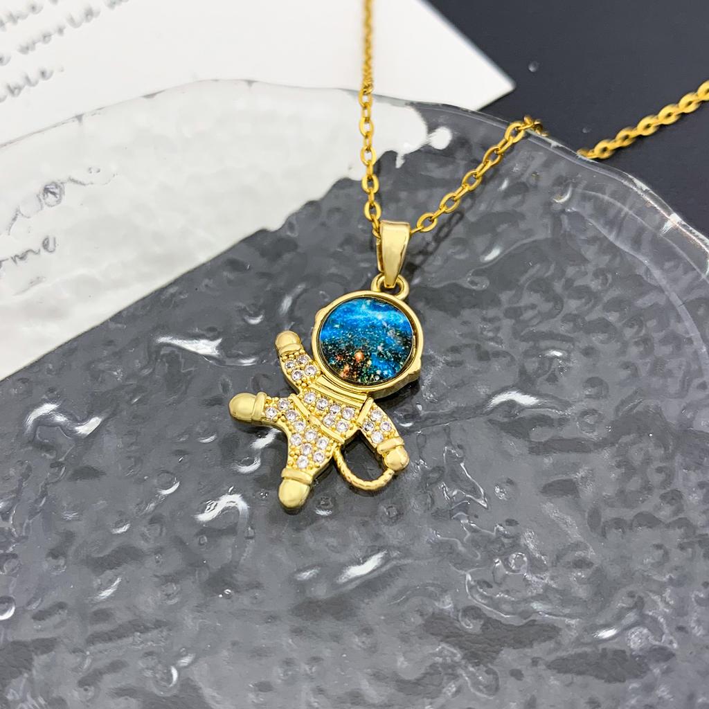 Necklace popular hot sale azure blue starry sky necklace accessories women's light luxury high sense hot sale planet versatile titanium steel necklace