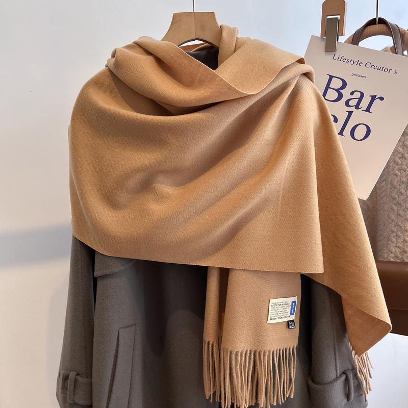 New solid color imitation cashmere scarf women's autumn and winter versatile high-end shawl warm thickened scarf dual-purpose