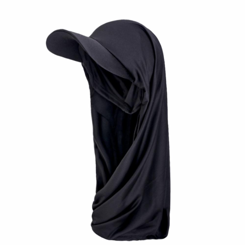 Simple Sun Visor Turban Solid Color Hijab Shawl Hat Long Brim Bandana Cap  Outdoor