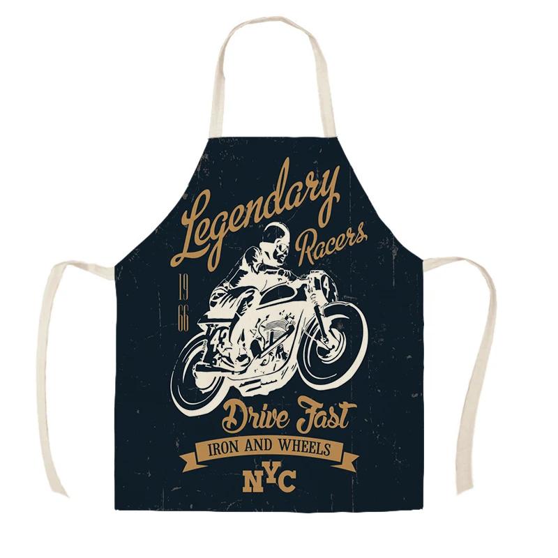 Retro Motorcycle Poster Kitchen Apron Art Letter Printing Riding Cotton Linen  Men's Household Cleaning Tools