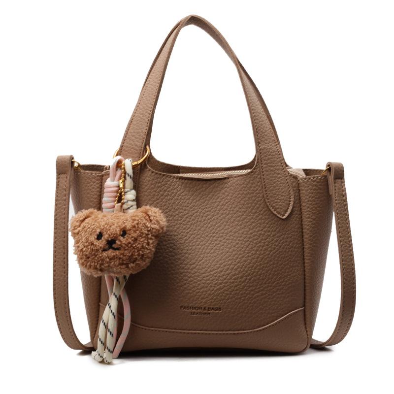 Wholesale Popular Korean Simple and Versatile Commuter Portable Bucket Bag Women's Fashion Lychee Pattern Texture Solid Color Messenger Bag