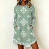 Women's Fashion Casual Geometric Print Long Sleeve Neck Dress for Everyday Wear