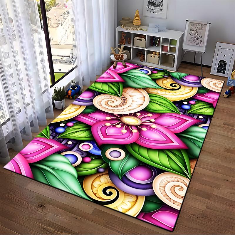 Abstract Floral and Leaf Design Non-slip Rug Suitable for Living Room and Bedroom Sofas