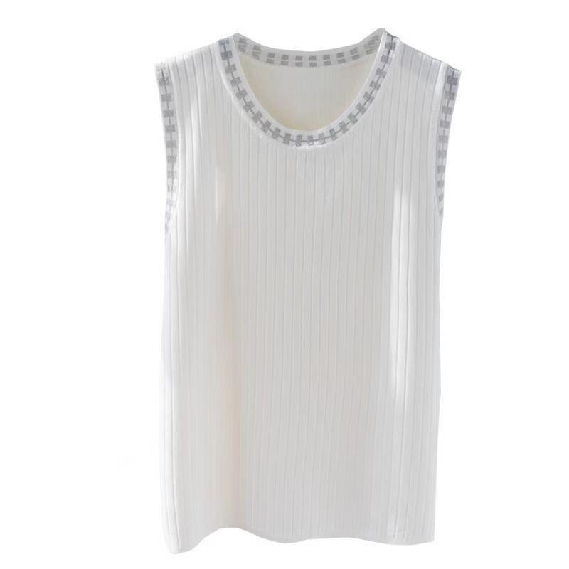 Ice Silk Camisole Vest Women's Basic T Shirt White Base Shirts Loose Shiny Silk Stylish Ladies Top Summer