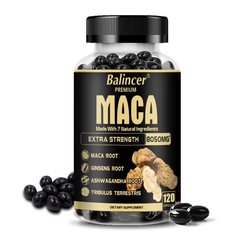 Maca Wortelextract Voedingssupplement, Met Zwarte Peper Extract, 120 Softgels Per Fles