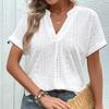Fashion Women Summer Short Sleeve Jacquard Lace Blouse Women Elegant V Neck Basic Solid Color T-shirt White Hollow Out Casual Simple Top Loose Shirt