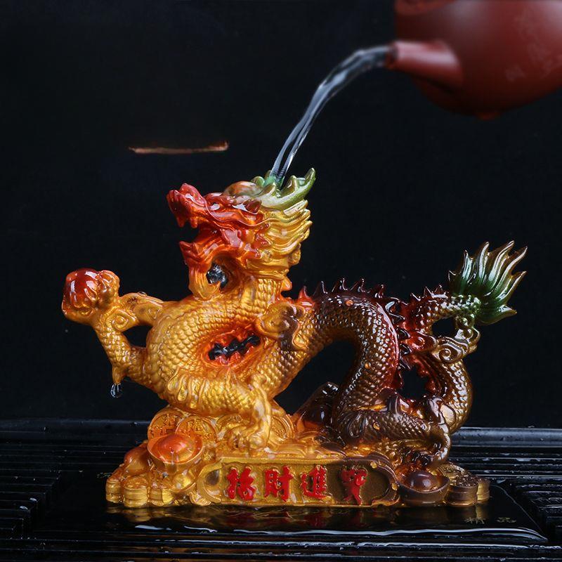 Resin Color Changing Tea Pet Small Ornament Lucky Animal Dragon Sculpture Creative Play Mini Tea Set Accessories, Boutique , 1Pc