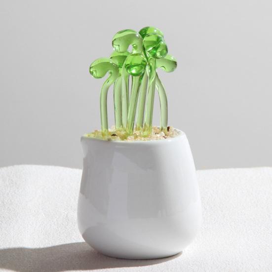 Handmade Glass Potted Plants Ornament Hand-Blown Glass Cactus Bean Sprout Floral Art Figurine Home Office Desktop Decoration