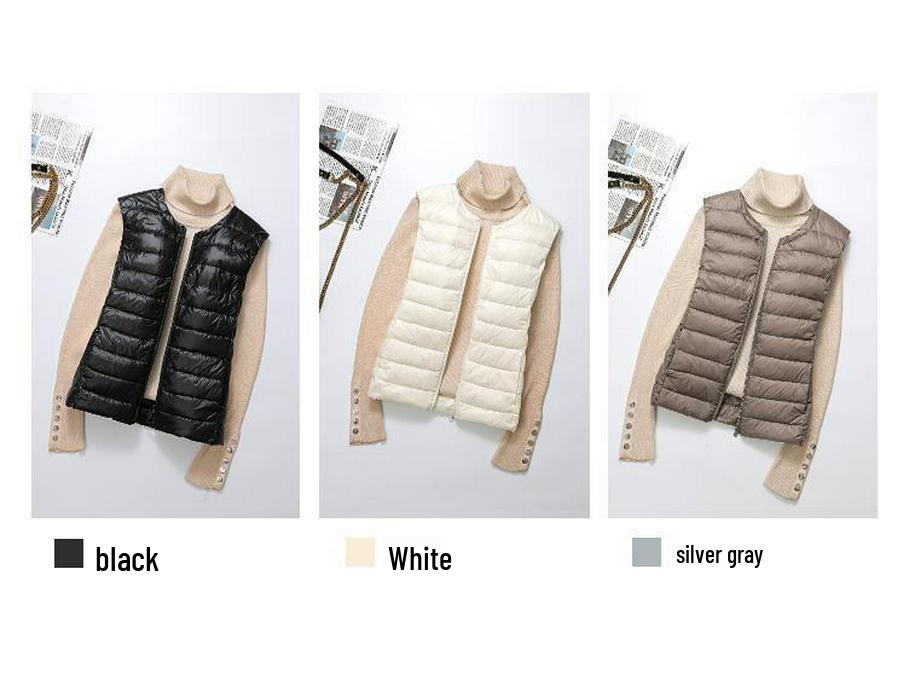 Women's Plus Size Lightweight White Duck Down Vest - Short Style for Middle-Aged & Elderly