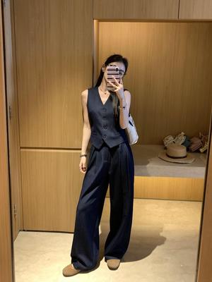 Vintage Chic Set: V-Ausschnitt-Weste & Weitbeinige Hose, Zweiteiliges Ensemble