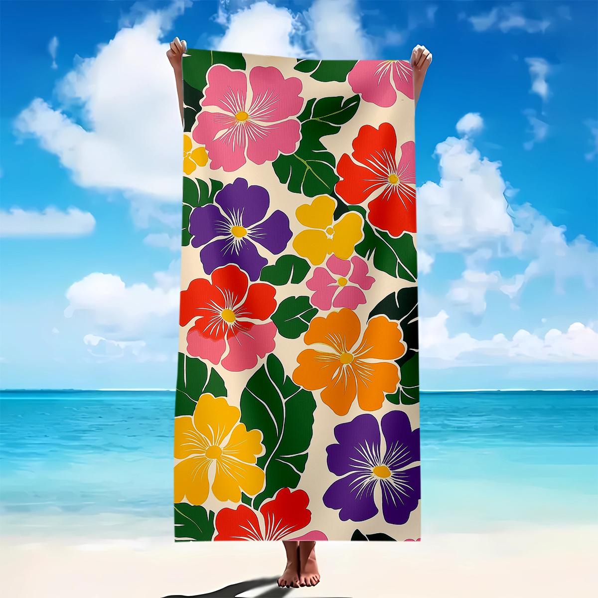 

Hawaiian Hibiscus Beach Towel, Colorful Tropical Flowers, Quick Dry Microfiber, Sand Free, Perfect for Summer Travel W30*H60(CM)