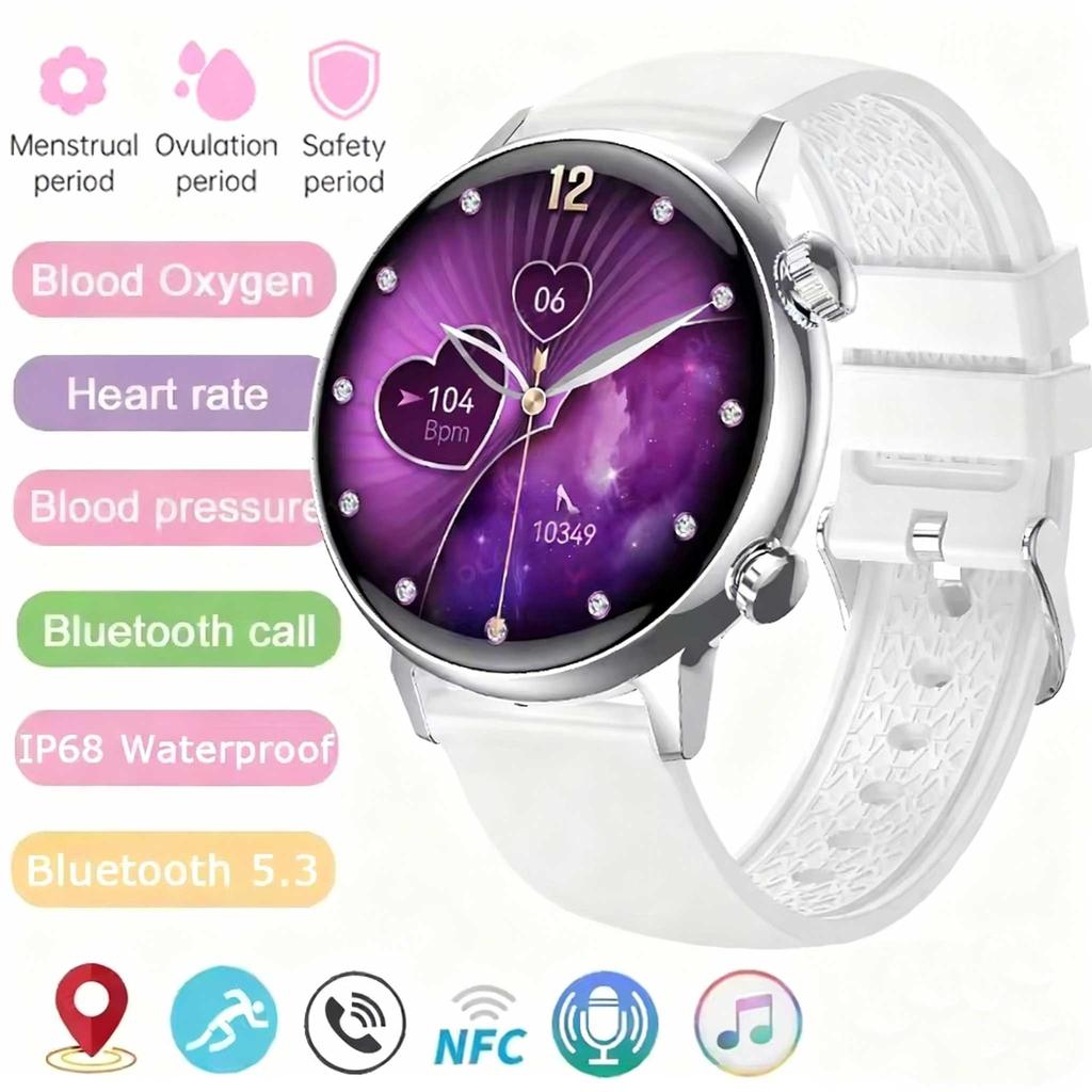 Smart Talk Watch Damen AMOLED Display NFC Steuerung Mass Dail Bluetooth Anruf Smartwatch Herzfrequenz Blutdruck Frauengesundheit