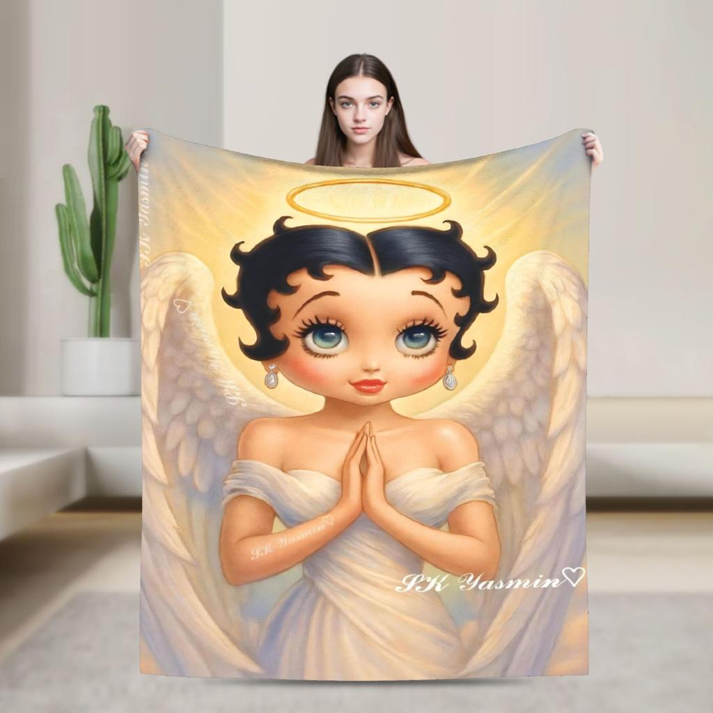 B-Bettys Boops Comfortable Blanket Cartoon Doll Casual Plane Travel Throw Blanket Home Decor Flannel Bedspread Sofa Bed Cover