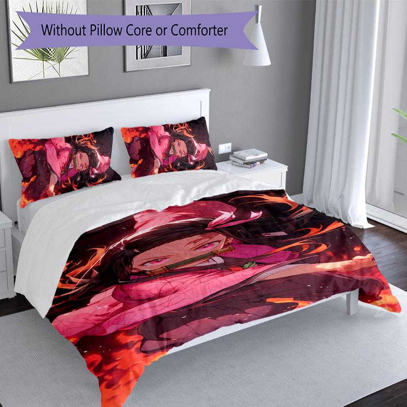 3pcs Demon Slayer Characters2 Pattern Bedding Set Duvet Cover Set Includes Duvet Cover &pillowcases, Perfect All Season Bedroom Decoration & Gift