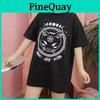 Damen Mädchen Lustiges Kurzarm Mond Katze Print Punk Gothic Lässiges Oberteil Bluse