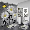 Sunflower Black Shower Curtains Beautiful Flowers 3D Print Bathroom Curtain Set Toilet Cover Bath Mat Non-Slip Rug With 12 Hooks