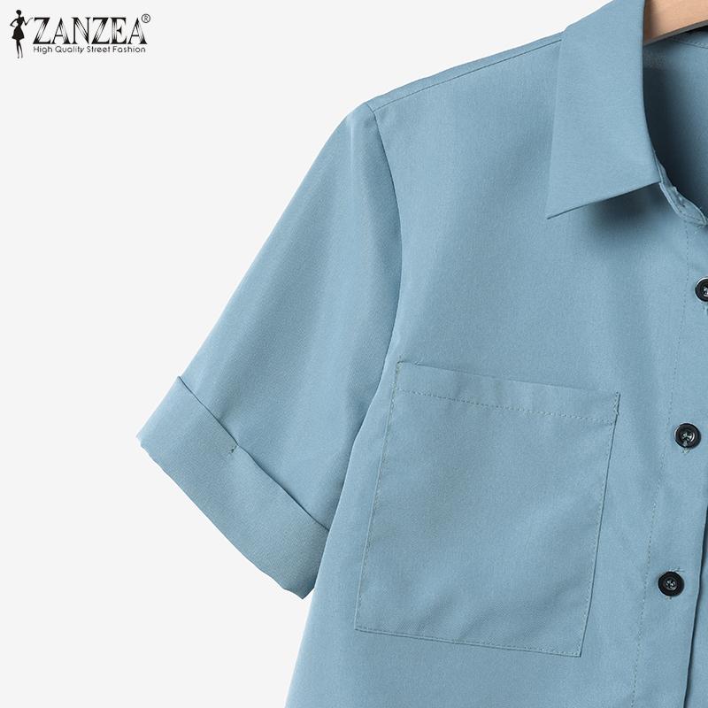 ZANZEA Damen Kurzarmbluse und Hose mit weitem Bein Sommer Zweiteiler Anzugsets