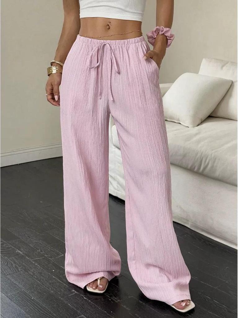 2025 Temu Short Sleeve Top & Loose Wide Leg Pants with Pockets - European & American Style Casual Fashion.