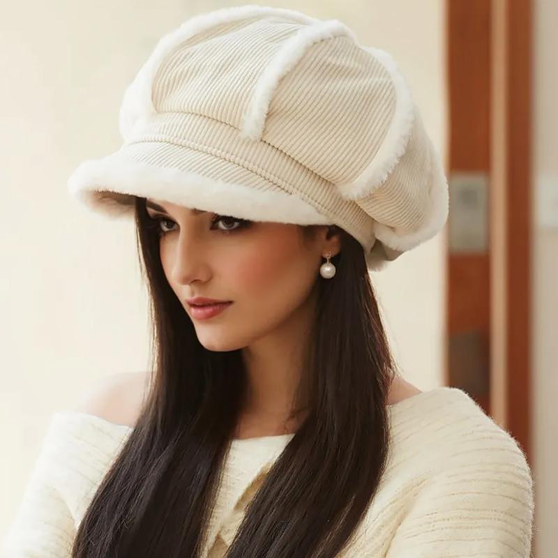 1PC Plush-Lined Gift Corduroy Material Versatile Beret Exquisite Thickened Design Warmth Accessories Elegant 56-58cm