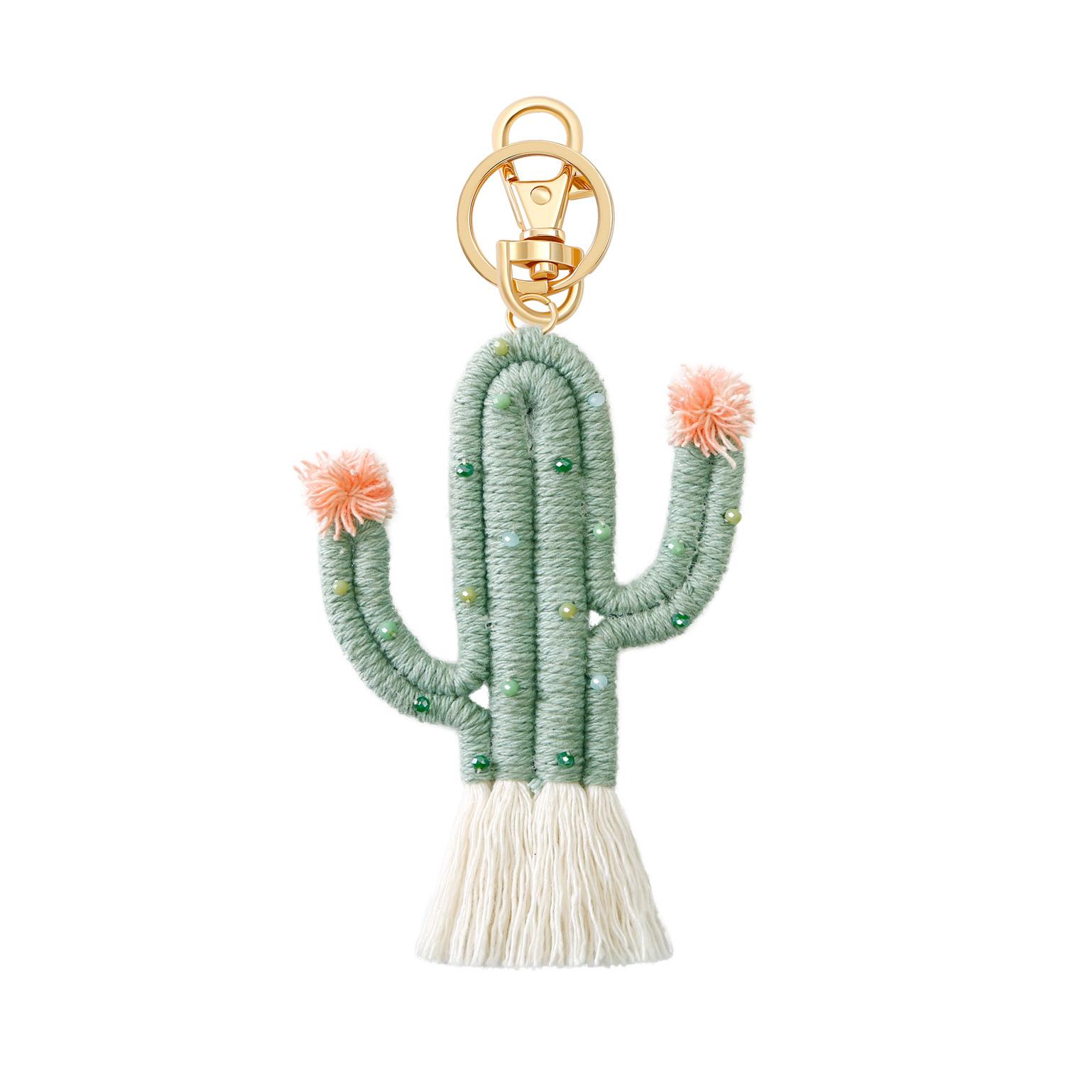 Groene Plant Cactus Sleutelhanger Boheemse Rijstkorrels Handgeweven Handgemaakt Premium Gevoel Tas Hanger