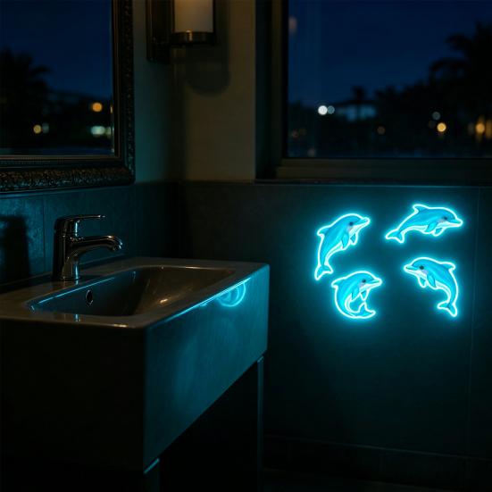 Glow in The Dark Ocean Sink Sticker Self-Adhesive Waterproof Bathroom Decals Cute Turtles Dolphins Sea Animal PVC Sticker for Sinks Bathtubs