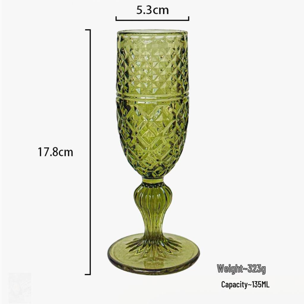 Vintage Embossed Colored Glass Goblet – Luxury Thickened Bubble Wine Glass