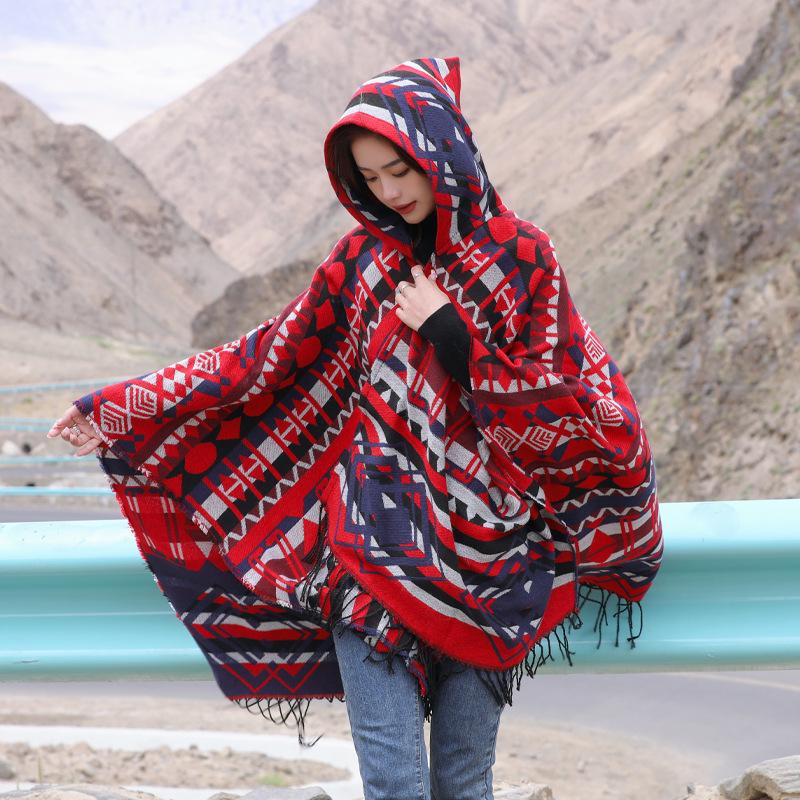 Yunnan Dali Ethnic Style Women's Warm Hooded Scarf Cloak