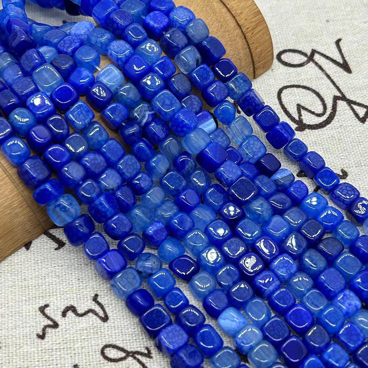 

Красочные бусины из агата в форме куба с рисунком дракона для самодельных украшений, бусины ручной работы Dragon Agate синий