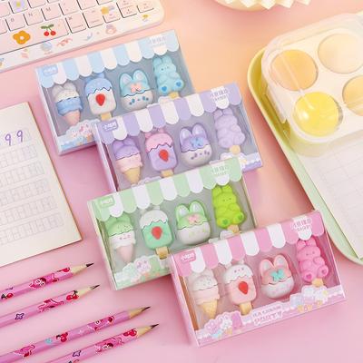1 Set Cartoon Girl Heart Cute Pet Ice Cream Rubber Eraser Set For Kids Stationery Office School Supplies