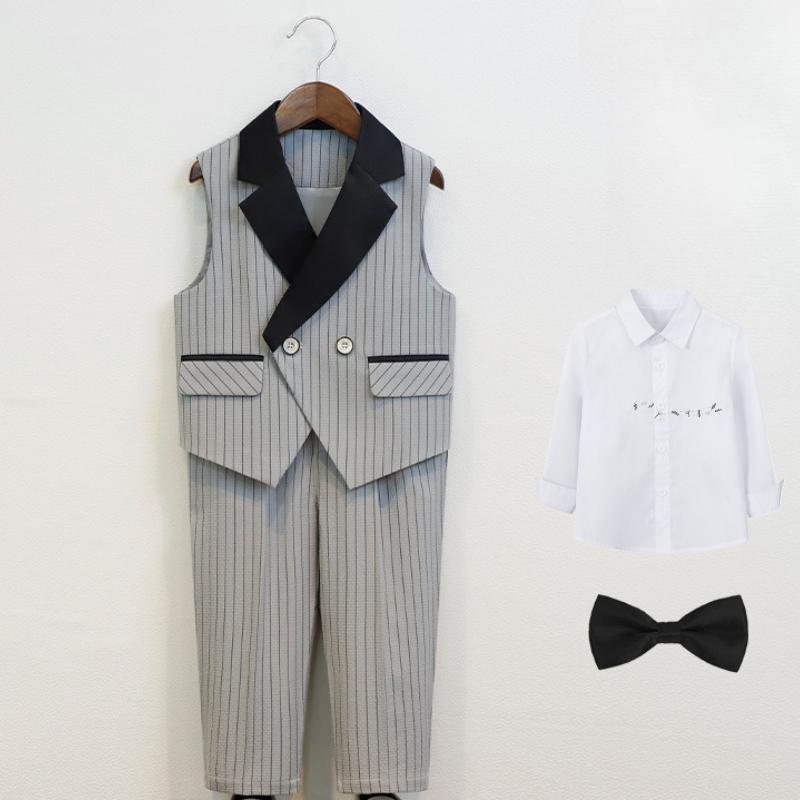 

Модный детский жилет 2025 года, костюм для мальчиков в британском стиле, на свадьбу, день рождения, весну/лето, наряды для выступлений школьников 130cm