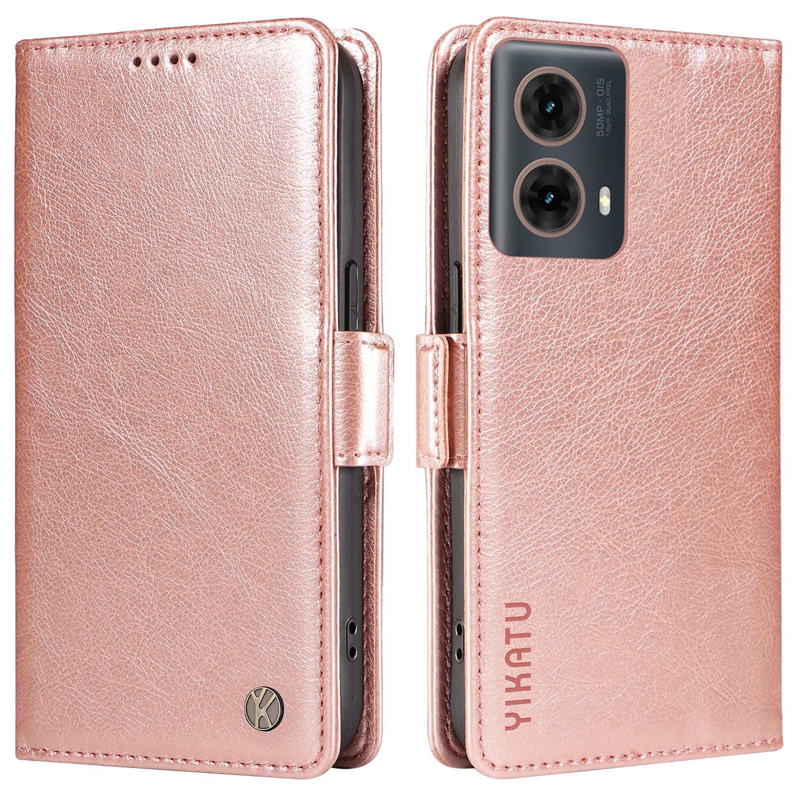 

YIKATU YK-007 For Motorola Moto G85 5G/S50 Neo 5G Phone Case PU Leather Stand Anti-Drop Wallet Cover Rose Gold