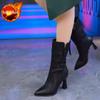 Fashion Zipper Leather Elegant Heeled Mid Calf Shoes Woman Pu on Offer Hot New in Waterproof Comfortable Gyaru Half High Boots for Women