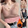 Plush-lined Vest Women Thermal Lace Trim V Neck Sleeveless Thread Solid Color Slim Elastic Slimming Top Fit with Chest Pads Layering Tank Lady