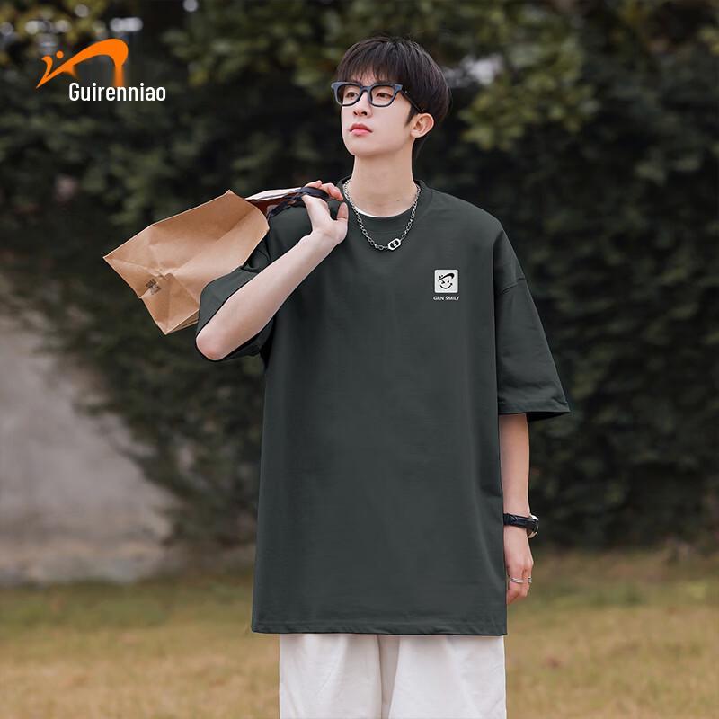 Guirenniao Men s Heavyweight Solid Color Loose Fit Cotton T-Shirt M