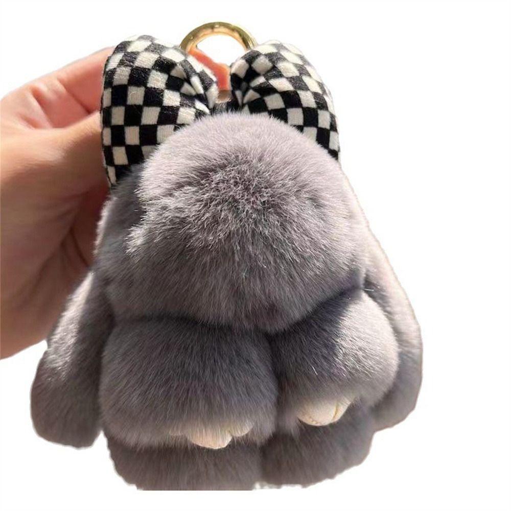 Hair Bow Bunny Keychain Cute Fluffy Plush Rabbit Key Ring Rabbit Fur Keychain  Jewelry Gifts