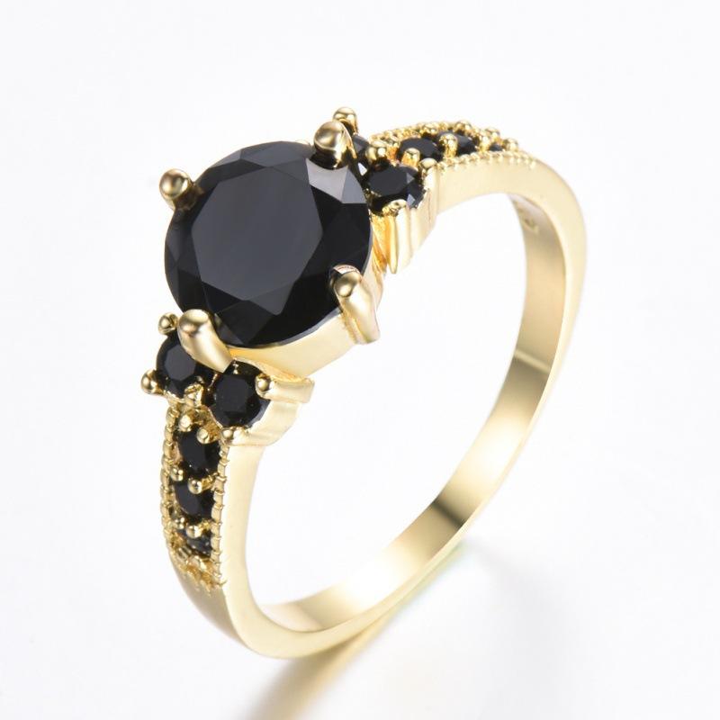 Blue Crystal Round Stone Engagement Rings for Women Vintage Gold Color Wedding Bands Birthstone Jewelry Mother's Day Gifts