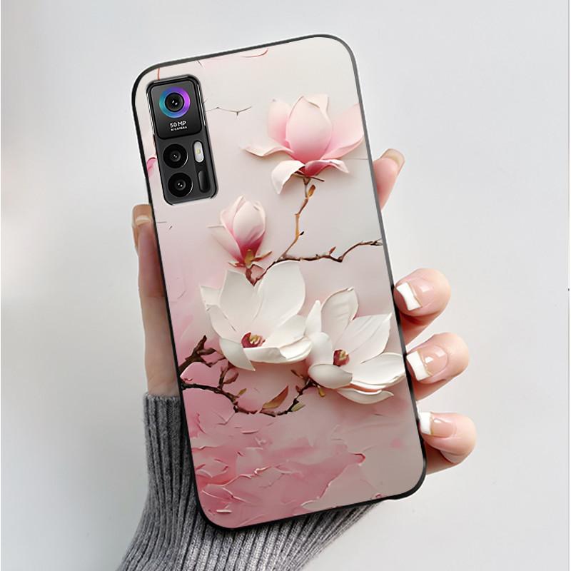 Case For TCL 30 Plus 30 5G T676K T676J T676H T776H Phone Case Fashion Butterfly Flowers Black Silicone Shockproof Cover Casing