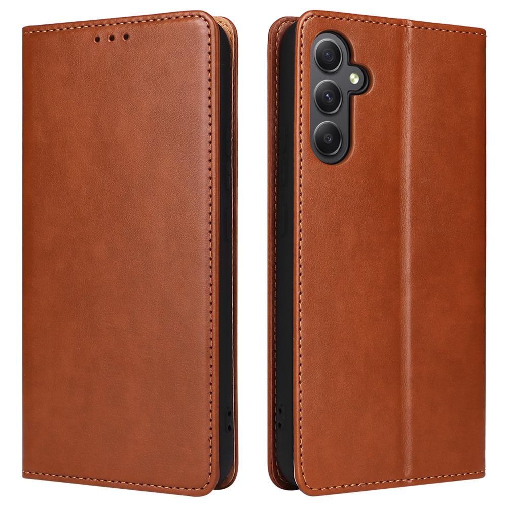 

FIERRE SHANN For Samsung Galaxy A34 5G PU Leather Wallet Shockproof Cover Flip Stand Phone Case Brown