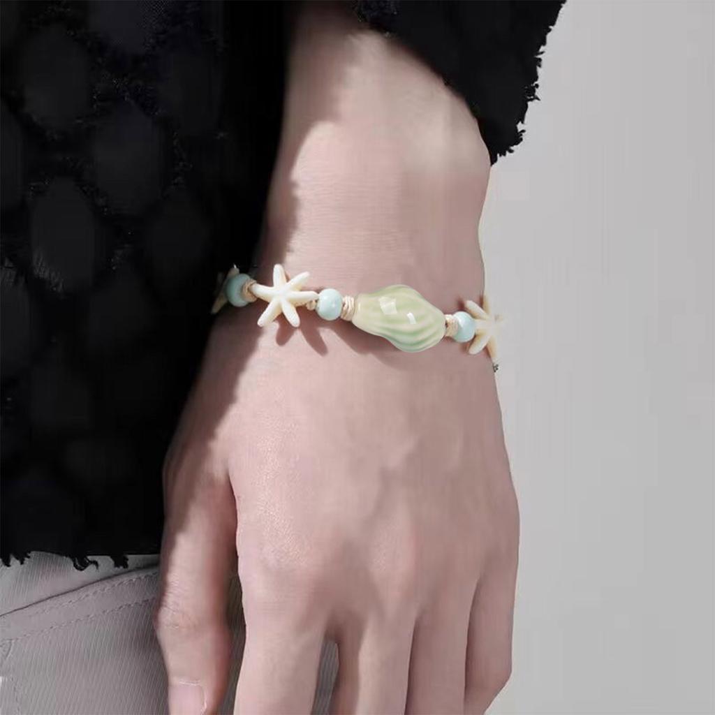 Ocean Theme Ceramic Starfish Conch Braided Bracelet Lightweight Handchain Jewelry For Women Beach Party Daily Wear