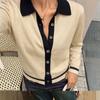Women's Cardigan, Color-Block, Button-Front, Long Sleeve, Slim Fit