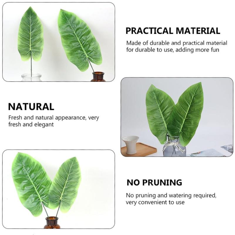 Artificial Green Canna Leaves with Stem, Tropical Faux Leaf Greenery Decor for Hawaiian Luau Jungle Beach Theme Party Decor