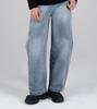Beoteunseoul Vertical Stitching Pattern Balloon Fit Denim Pants (Blue)