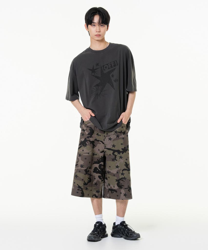 MOZMOZ Off-Print Pigment Oversized Short Sleeve T-Shirt Charcoal