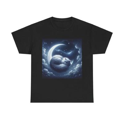 Unisex Erwachsenen T-Shirt Katze Mond Nachthimmel Kunstwerk Traumerfüllt